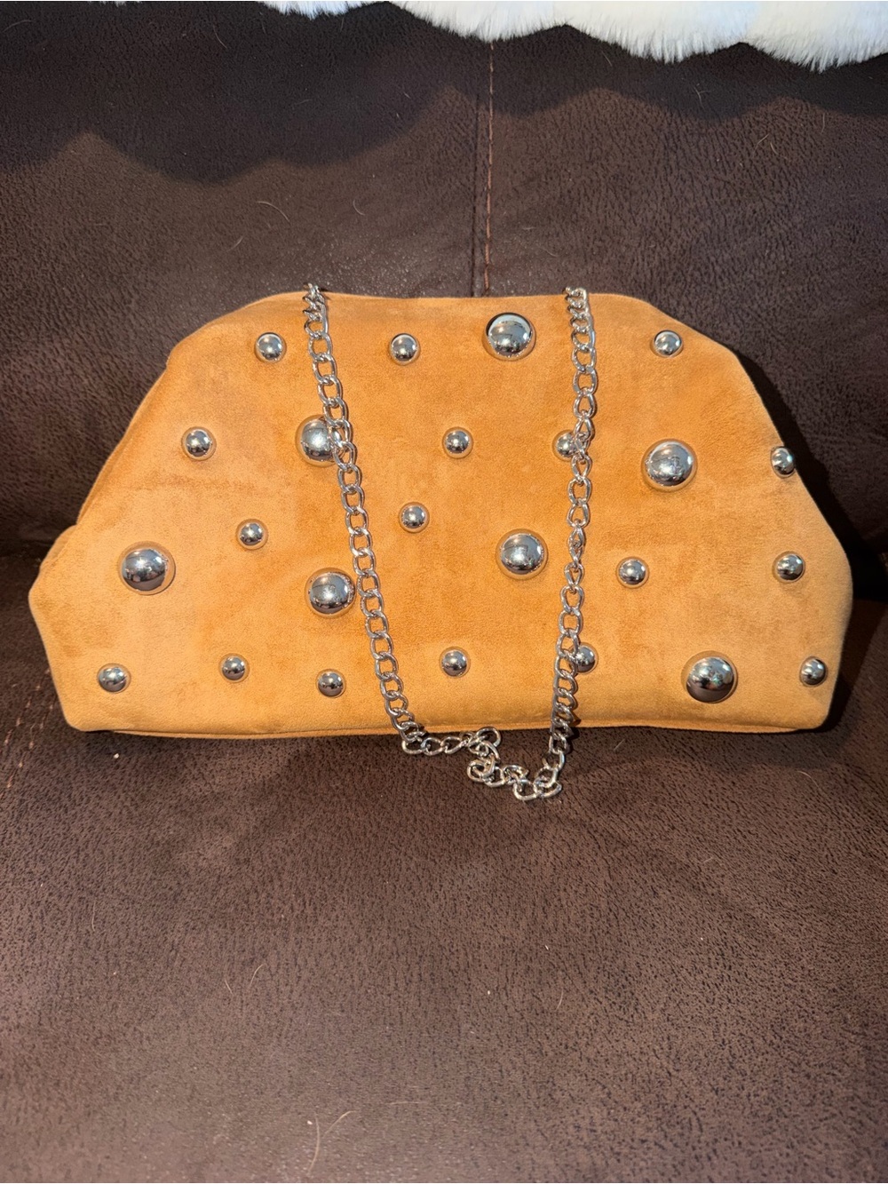 a new day Mustard Suede Studded Chain-Handle Clutch